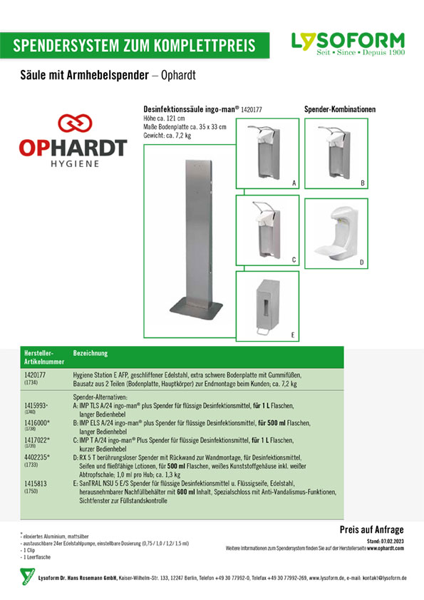 Angebot Ophardt Säule mit Armhebelspender