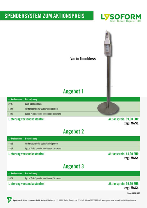 Spendersystem Lysoform Vario Touchless